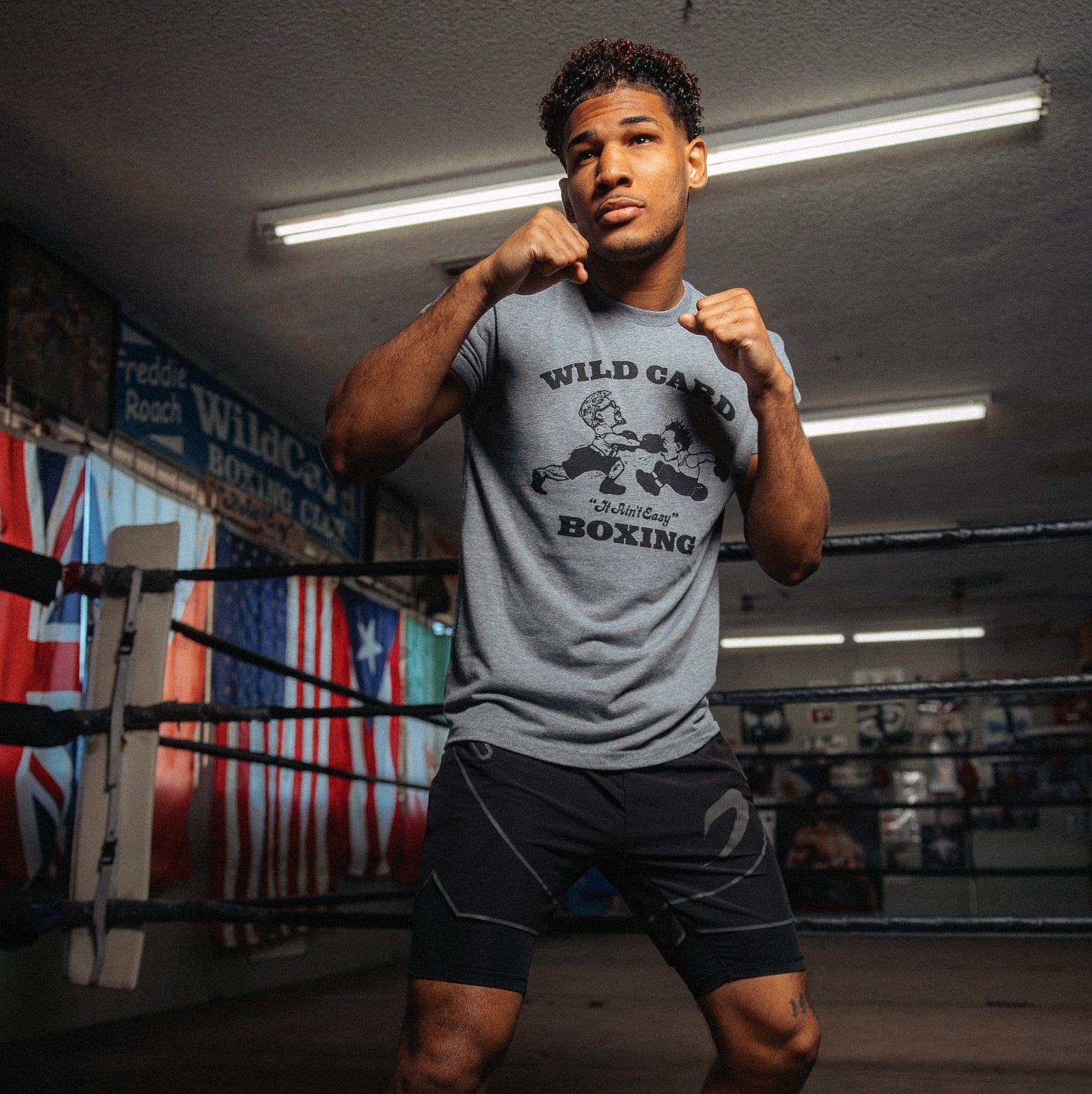 WCB Original Logo T-Shirt in Grey and Black featuring the Wild Card Boxing Club logo established in 1995.